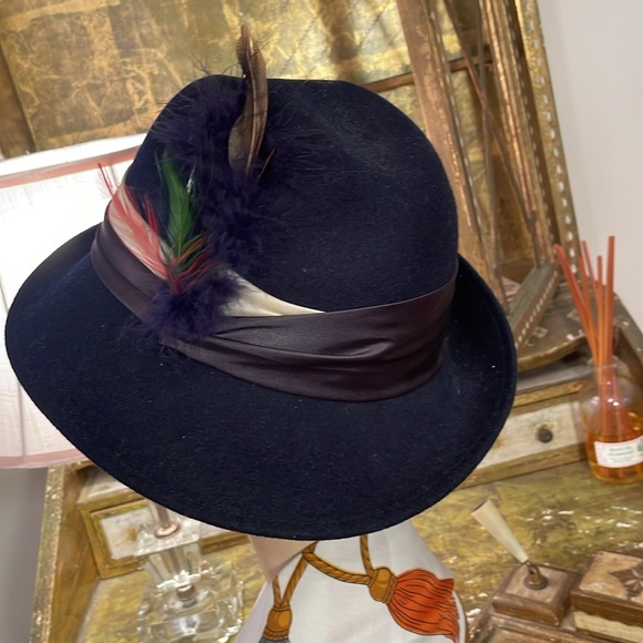 Vintage Doeskin felt 100% wool navy blue fedora hat - Picture 6 of 14